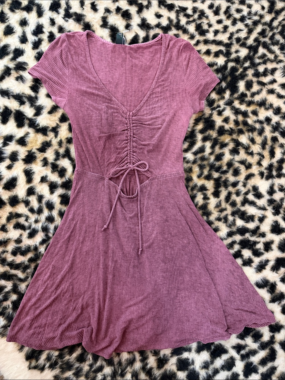 Wild Fable Women’s Mauve Drawstring Ribbed Skater Dress